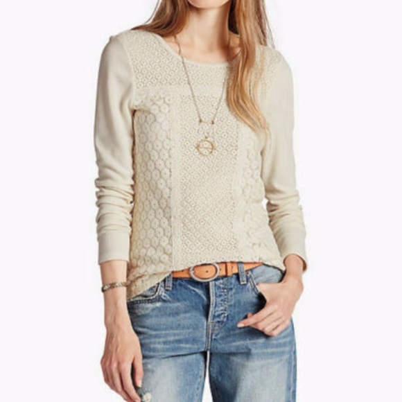 Lucky Brand Tops - Lucky Brand Lace Patched Thermal Pullover Top